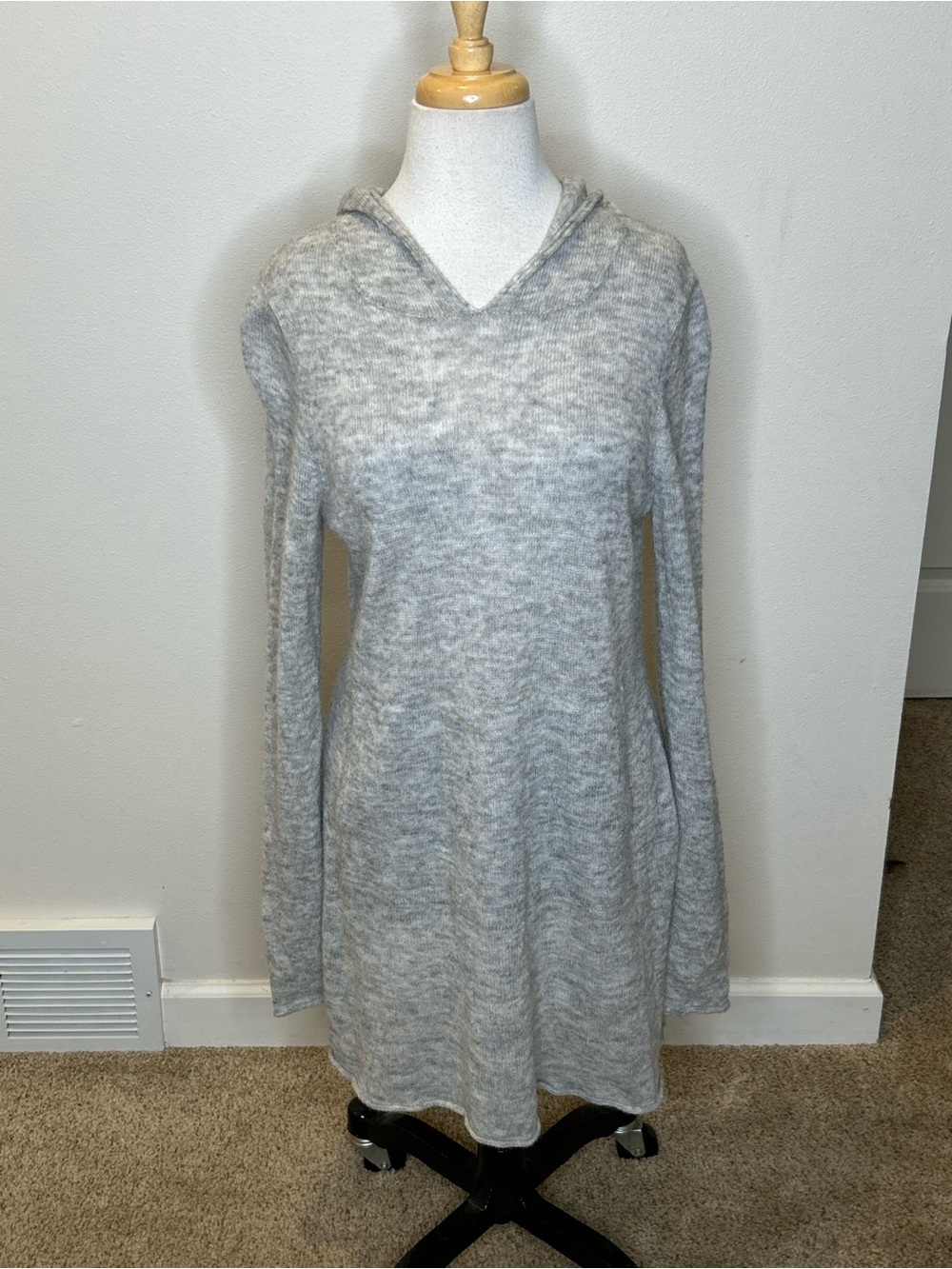 Peruvian Connection Baby Gray Long-Sleeve Hooded Dress Size M